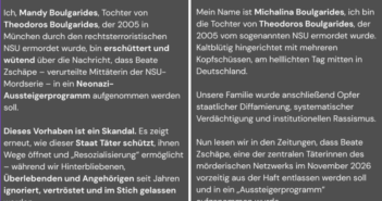 Statements von Mandy und Michalina Boulgarides zur Aufnahme von Beate Zschäpe in das Ausstiegsprogramm „Exit“.